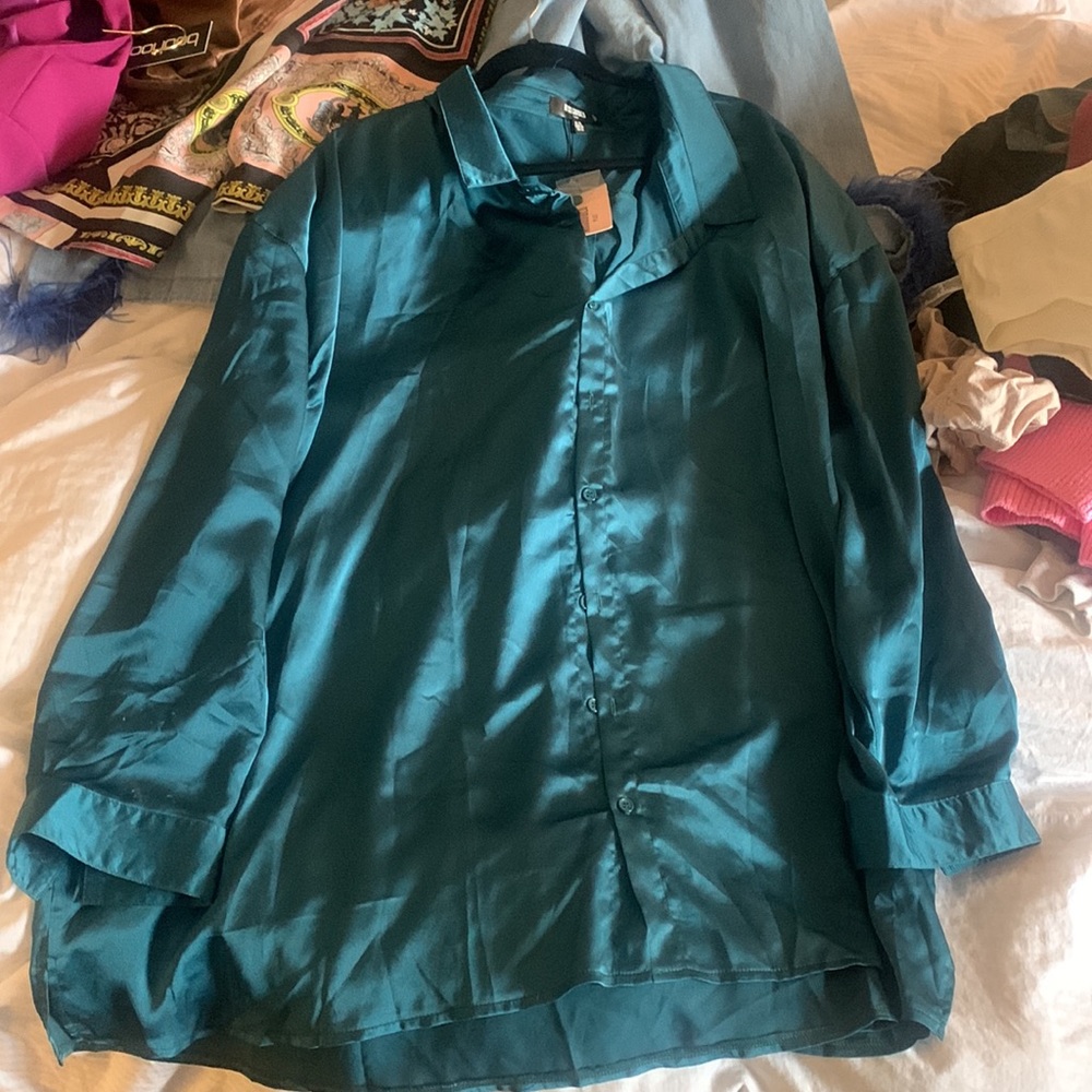 Missguided Plus Green Satin top
